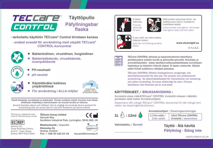 Käyttöliuosetiketti TECcare CONTROL - Käyttöliouspullot ja -etiketit - 183831 - 1