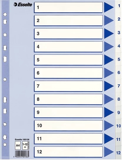 Rekisteri 1-12 A4 ESSELTE muovi - Rekisterisarjat, muoviset - 127383 - 1