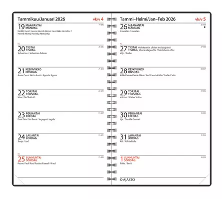 Viikkopäivyri 14 Eko, musta - Pöytäkalenterit - 185234 - 2