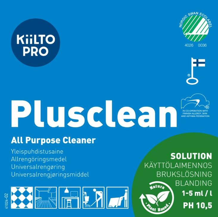 Käyttöliuosetiketti KIILTO Plusclean - Käyttöliouspullot ja -etiketit - 158438 - 1