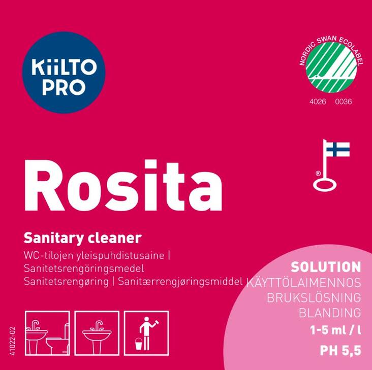 Käyttöliuosetiketti KIILTO Rosita - Käyttöliouspullot ja -etiketit - 168149 - 1